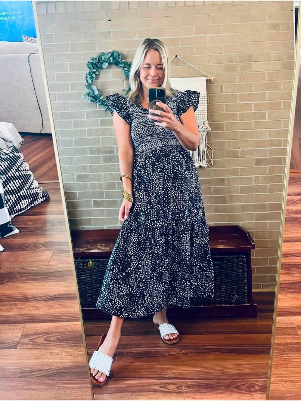 Sugarlips Black and White Smocked Maxi Dress with Ruffle Sleeves